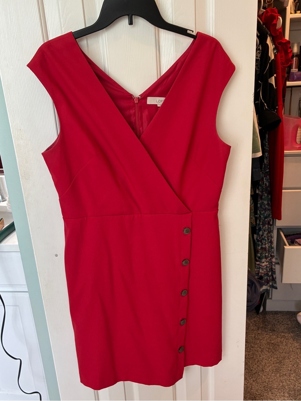 LOFT Bright Red Sleeveless Wrap-Front Midi Dress
